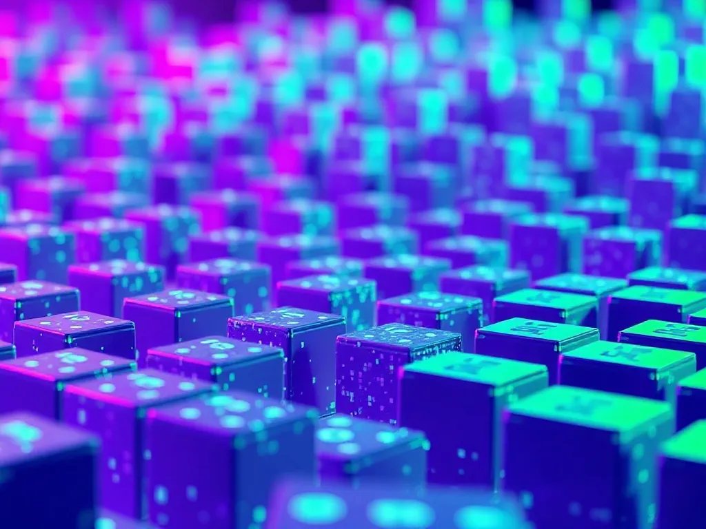 Abstract visualization of data particles being sorted into o